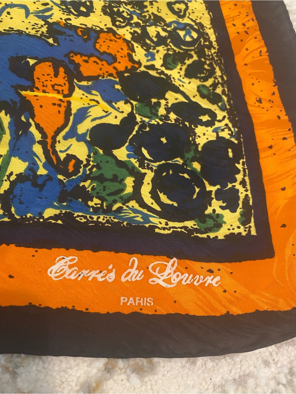 Orange and Blue Abstract French Silk Scarf